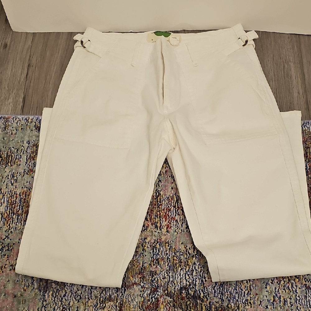 ANTHROPOLOGIE Womens CROPPED UTILITY Pants White Straight Leg Sz 27